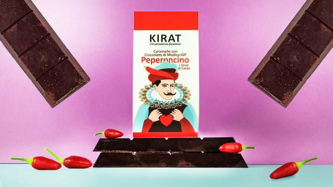 Caramelle con Cioccolato di Modica IGP, Grue di Cacao al Peperoncino da 100gr