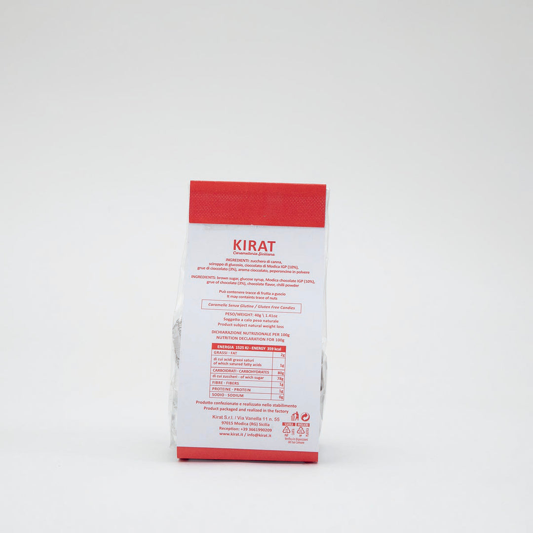 Caramelle con Cioccolato di Modica IGP, Grue di Cacao al Peperoncino da 40gr