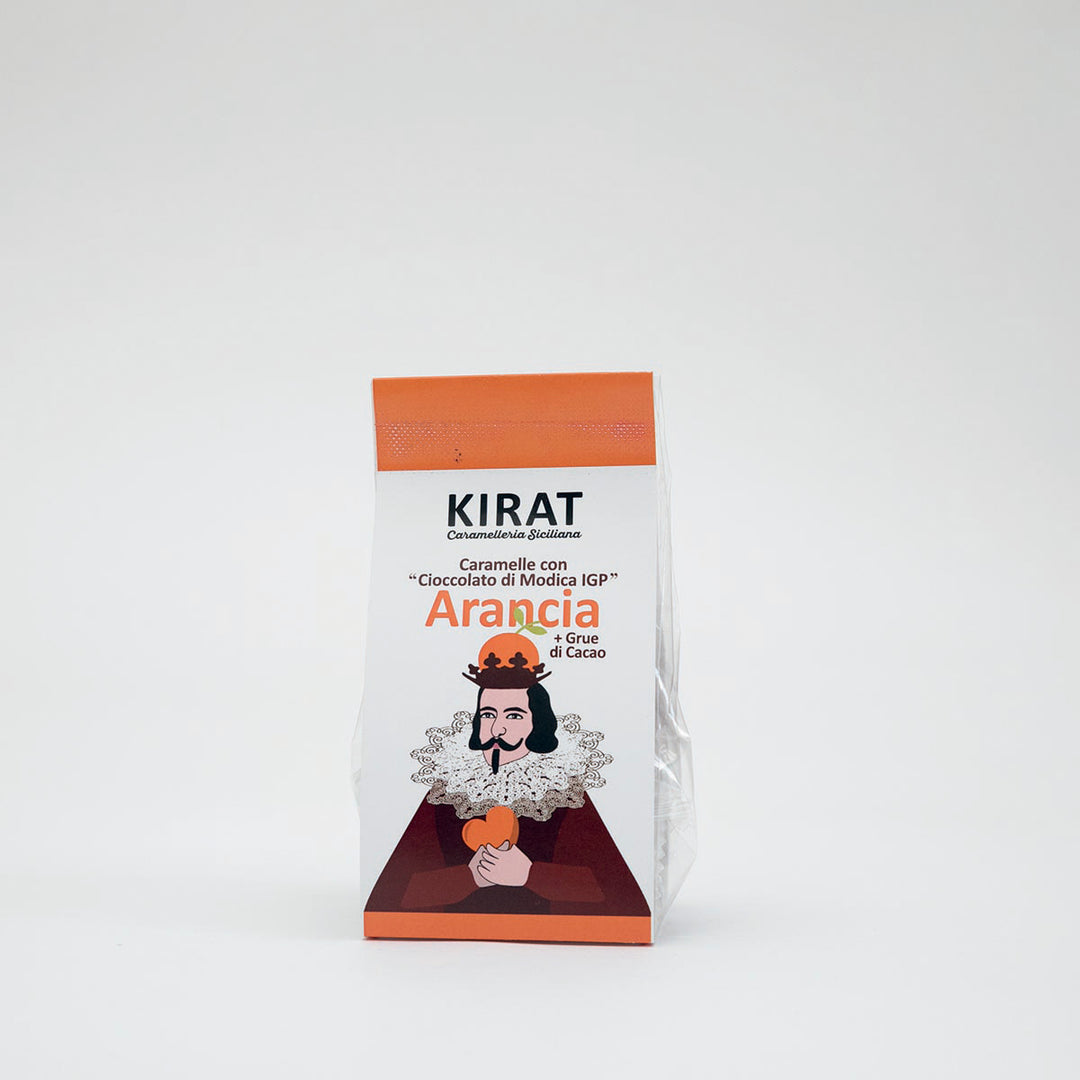 Caramelle con Cioccolato di Modica IGP, Grue di Cacao & Arancia da 100gr