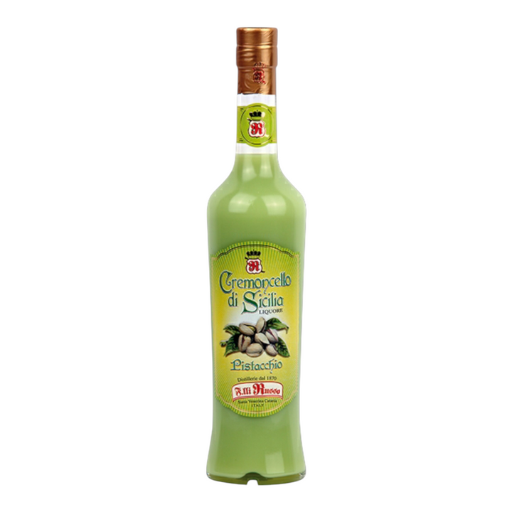 bottiglia snella dal collo lungo e il colore verde intenso e luccicante del cremoncello che isprira a colori primavera-estate