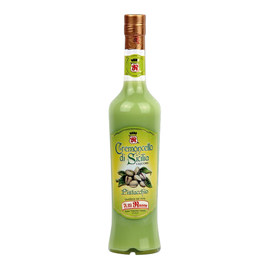 bottiglia snella dal collo lungo e il colore verde intenso e luccicante del cremoncello che isprira a colori primavera-estate